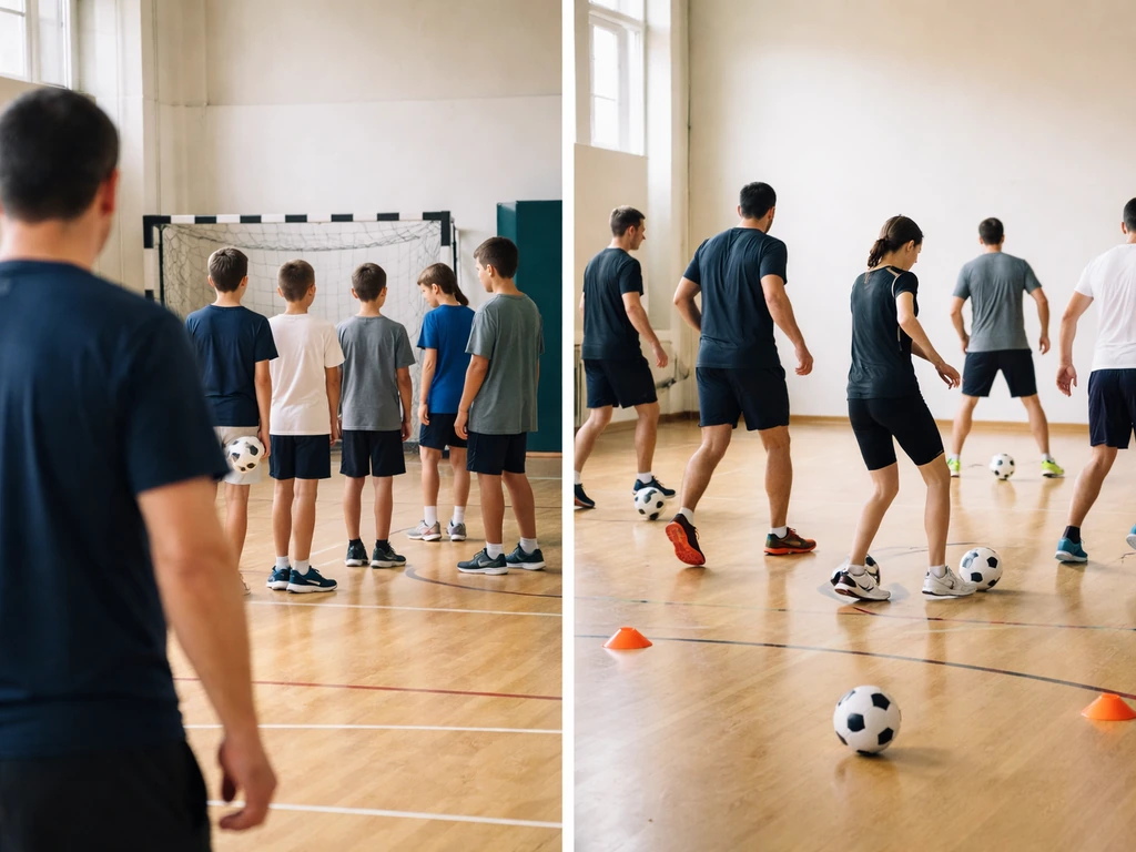 Entraînement jeunes et entraînement adultes en salle : enfants et adultes en sport, ambiance club.