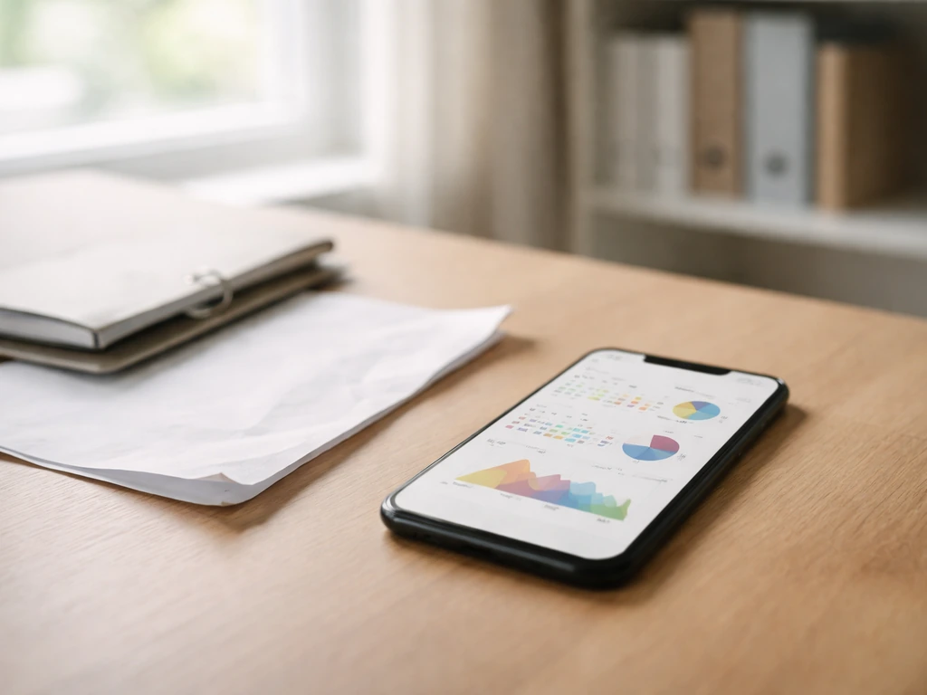 Téléphone sur une table, évoquant un calendrier et des résultats de championnat national, vue bureau minimaliste.