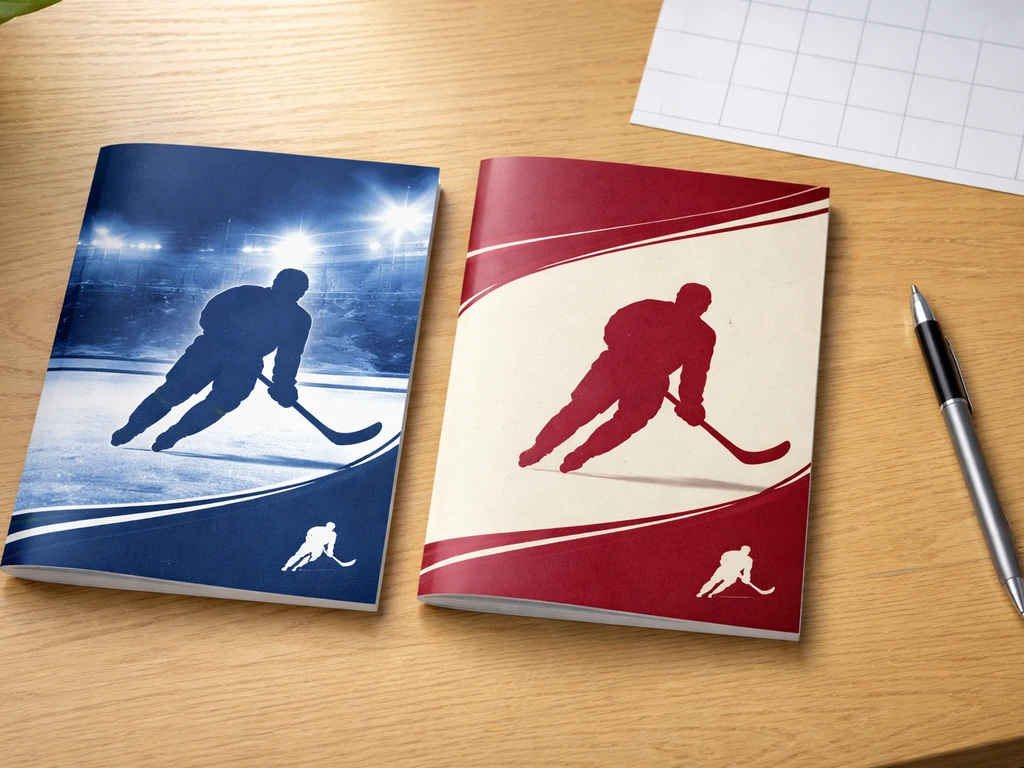 Deux guides de règles de hockey côte à côte sur une table, suggérant Belgique vs France, sans texte.