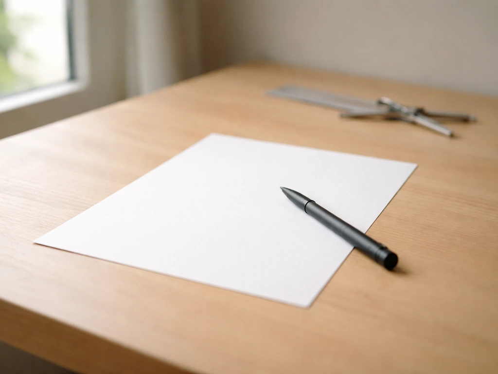 Bureau minimal près d’une fenêtre, feuille vierge et outils de mesure évoquant l’âge au 31 décembre.