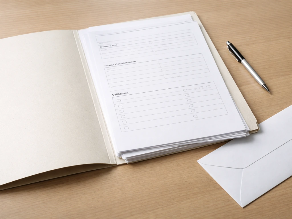 Table de bureau avec dossier de licence de sport, questionnaire de santé et documents, début de saison