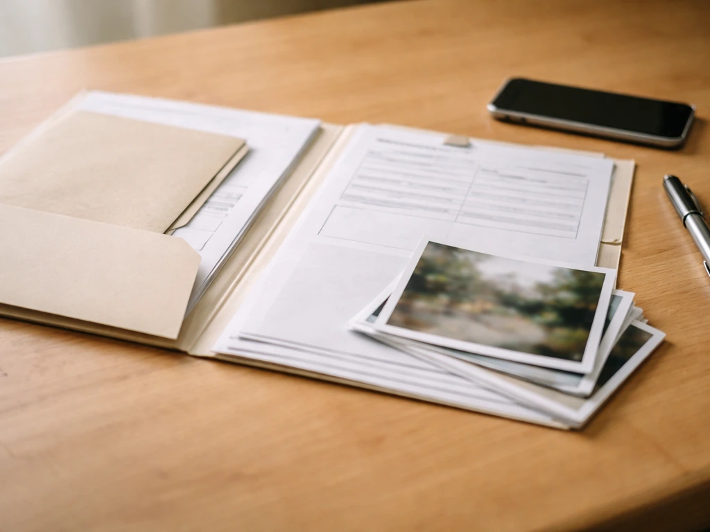 Dossier administratif et documents sur table, photo floue et feuille partiellement manquante pour évoquer des erreurs fr