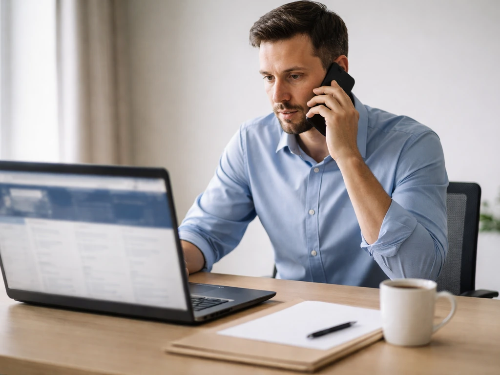 Dans un bureau, un responsable des licences discute avec un club : écran d’Intranet fédéral générique et e-mails