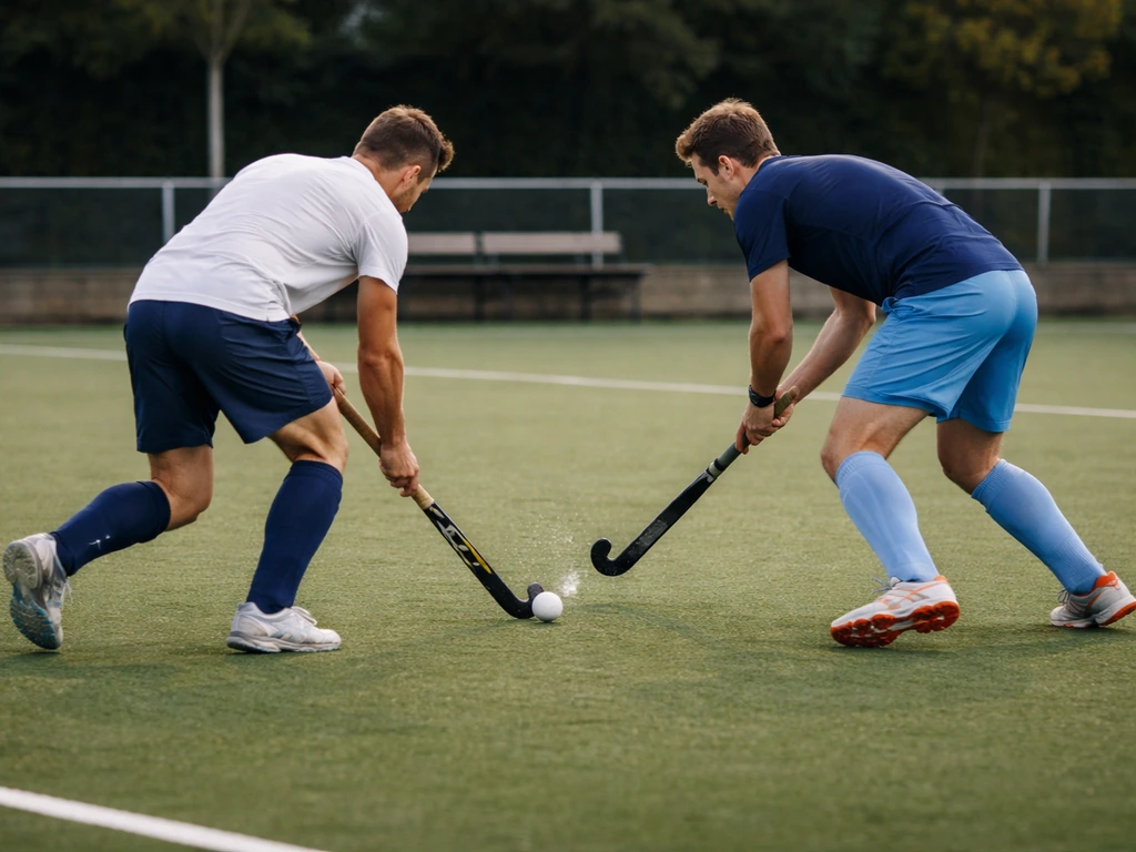 Match de hockey sur gazon au Racing : joueurs sur l’herbe, ballon et crosses en action