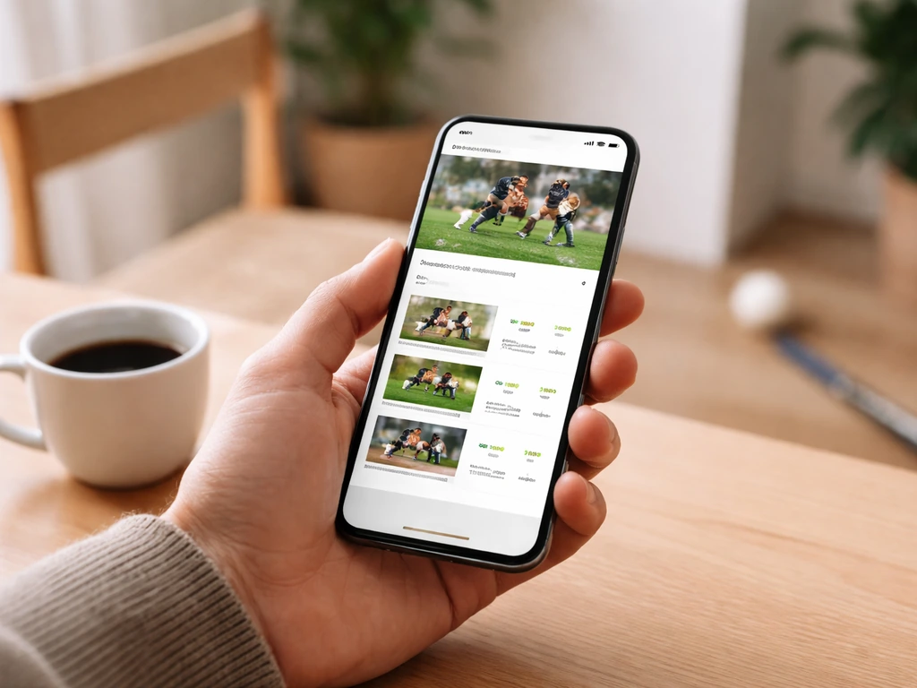 Vue rapprochée d’un écran montrant une page d’actus sportives du Racing Club de France, ambiance club à Paris