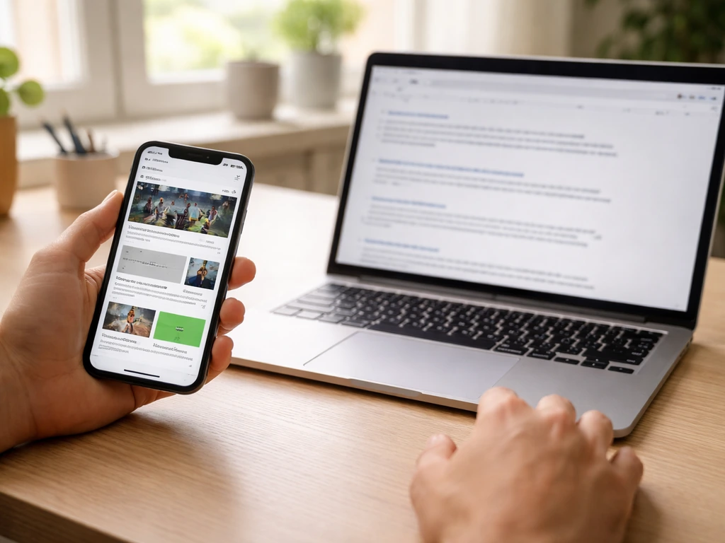 Main consultant un site sur smartphone et ordinateur pour vérifier l’existence d’un terrain bleu.