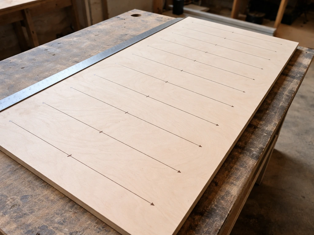 Planche de gabarits et règle mesurant la longueur d’une crosse, repères de différentes tailles.