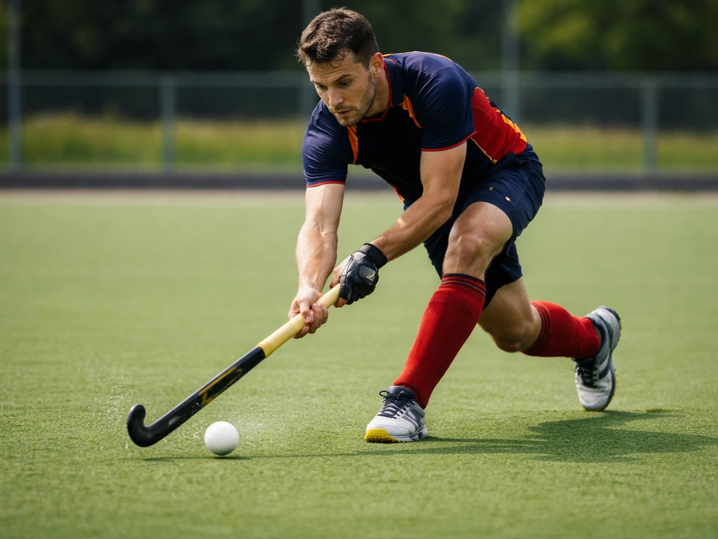 Match de hockey sur gazon : ballon en mouvement et joueurs en maillots de franchises, ambiance de compétition