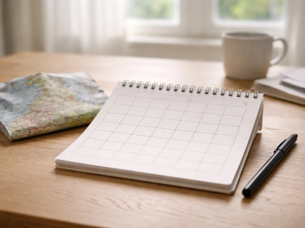 Vue rapprochée d’un calendrier papier ouvert avec un marqueur, sur un bureau près d’une fenêtre, ambiance sportive europ