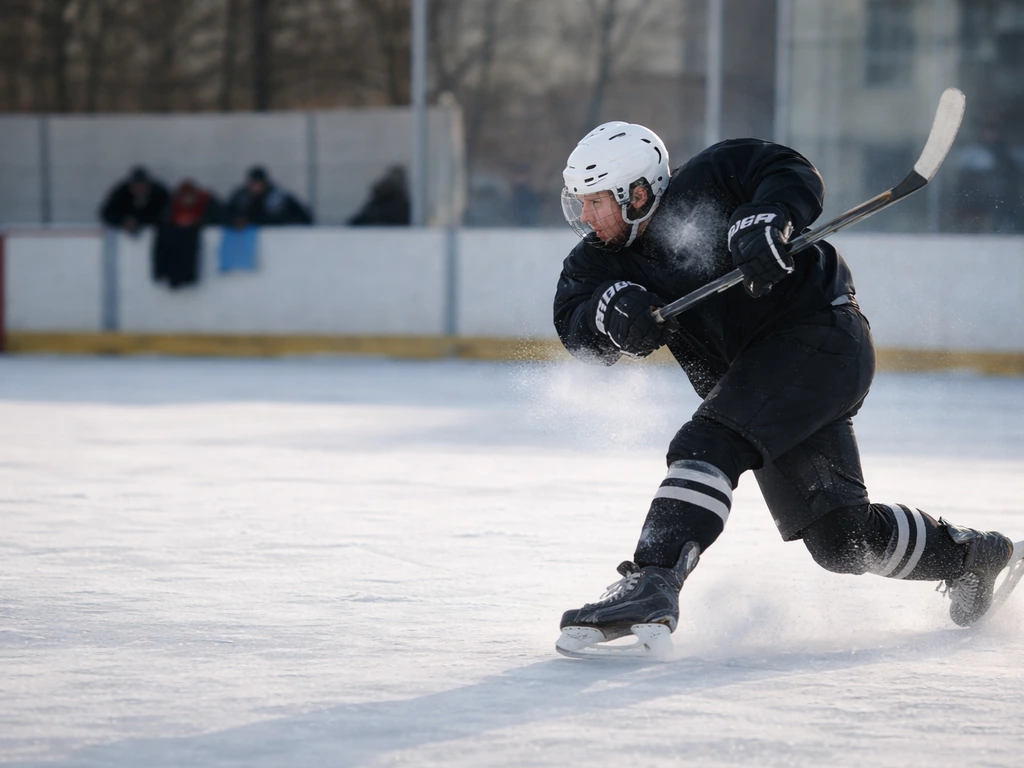 Terrain de hockey sur glace près d’Orléans, joueurs en action pendant un match, ambiance de compétition