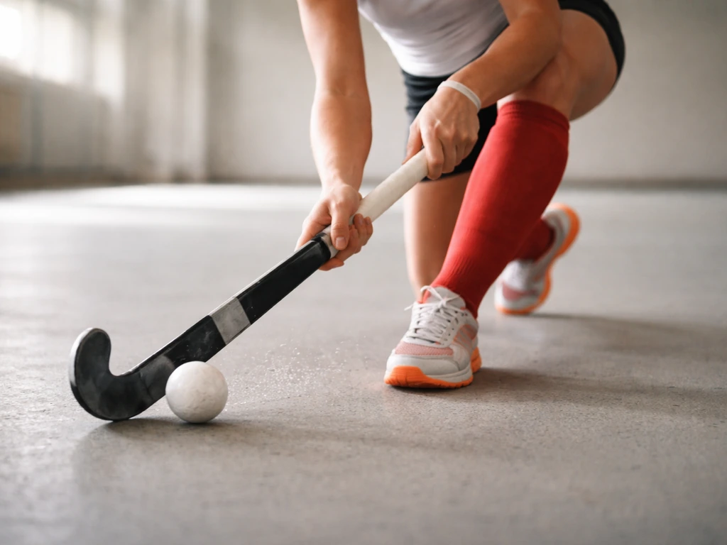 Geste technique au hockey : une joueuse contrôle et frappe la balle avec le côté plat de la crosse.