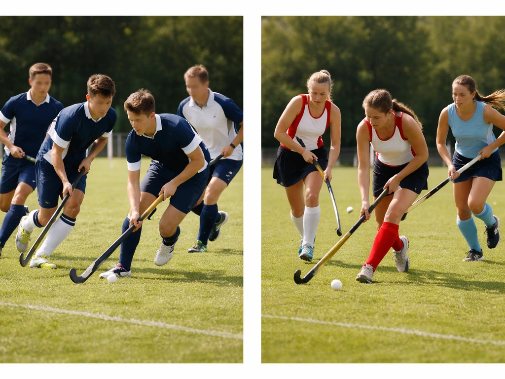Collage photo minimal montrant deux équipes de France de hockey sur gazon, homme et femme, avec catégories.