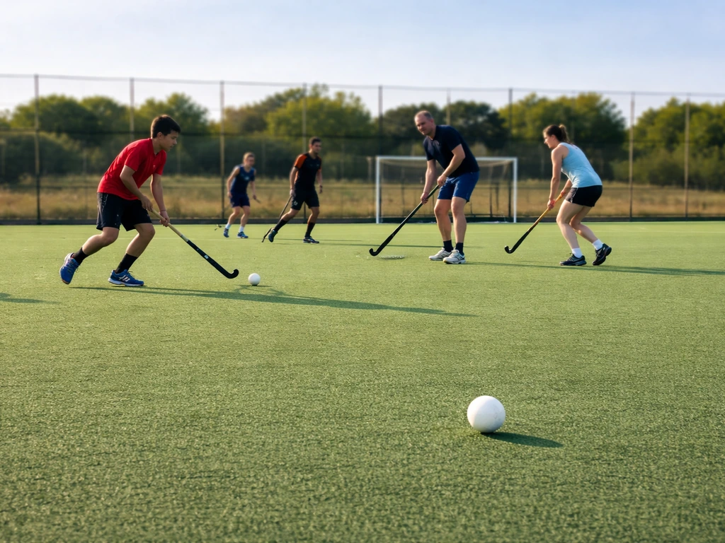 Joueurs de hockey sur gazon sur un terrain synthétique à Salon-de-Provence, en plein entraînement