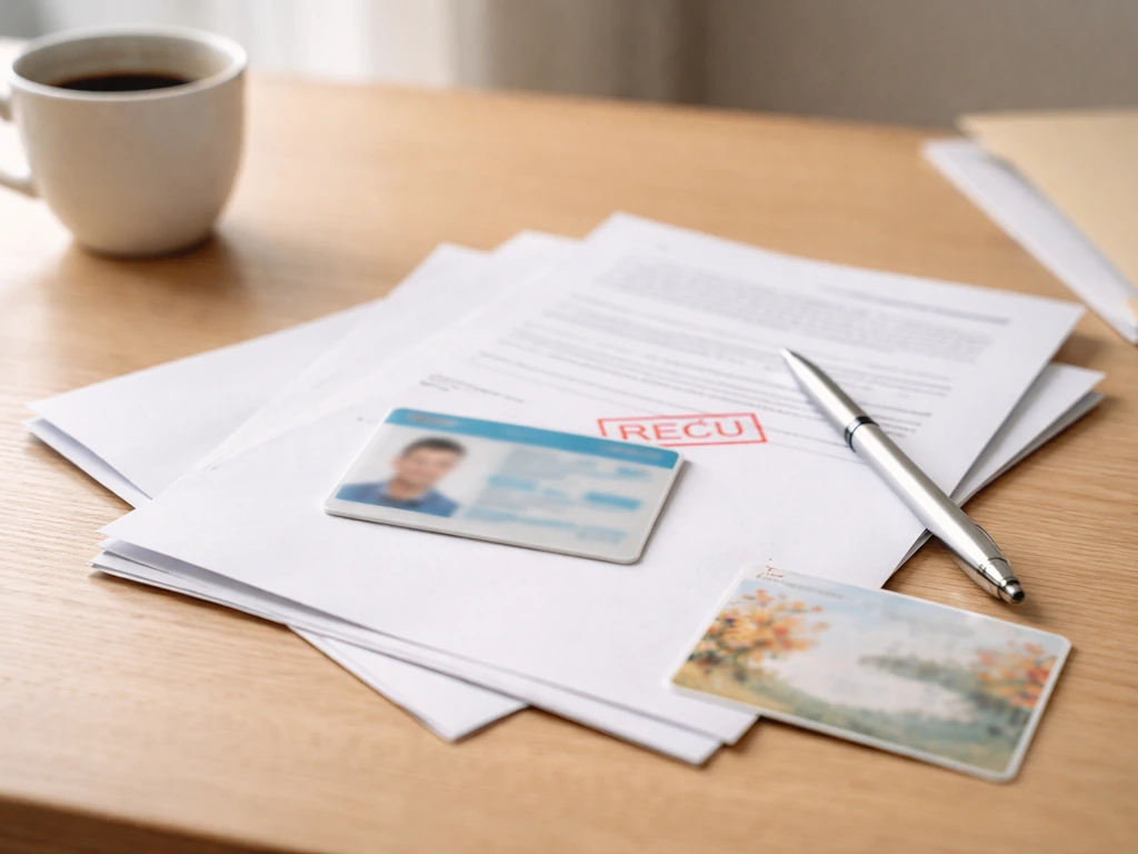 Dossier de licence FFH, carte et documents administratifs sur un bureau, ambiance démarches fédérales.