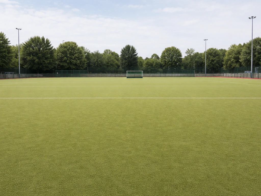 Terrain de hockey sur gazon au complexe sportif Vauban à Valenciennes, vue du gazon et du but
