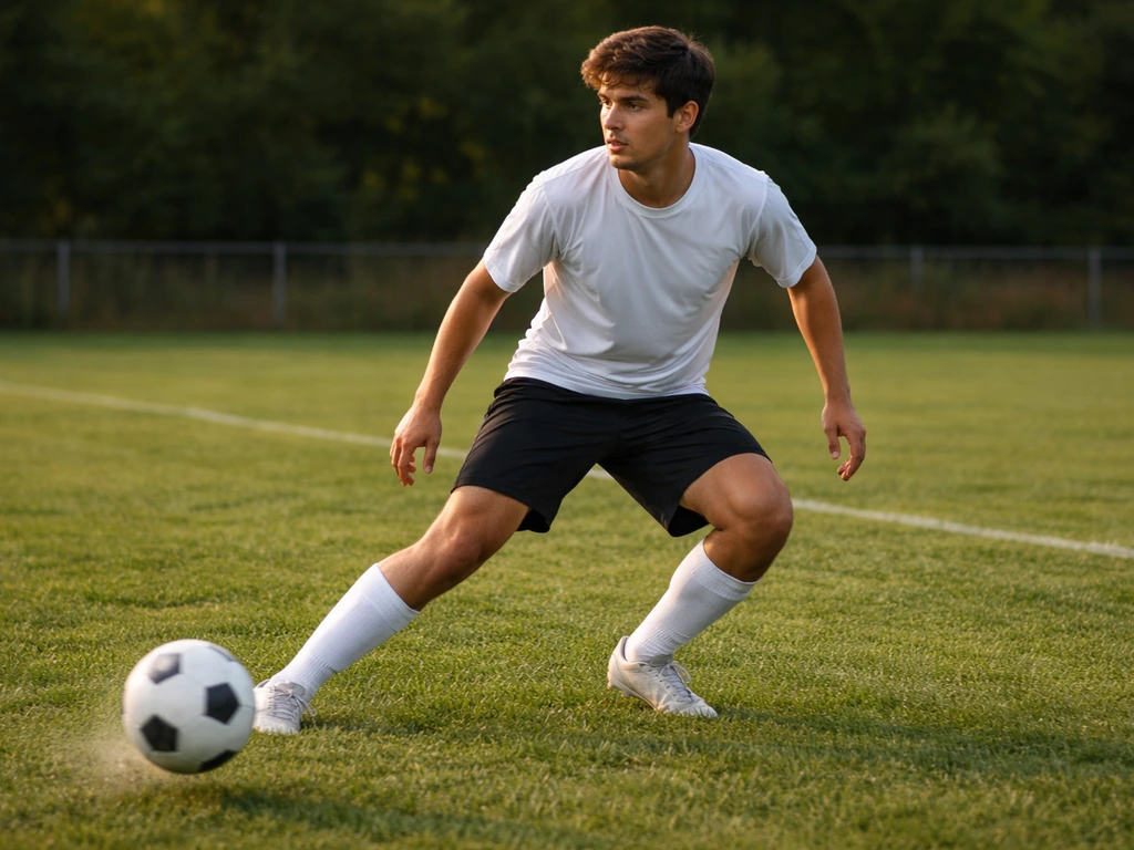 Sur un terrain de football, un joueur s’ouvre et anticipe une balle au sol pendant un jeu sans ballon.