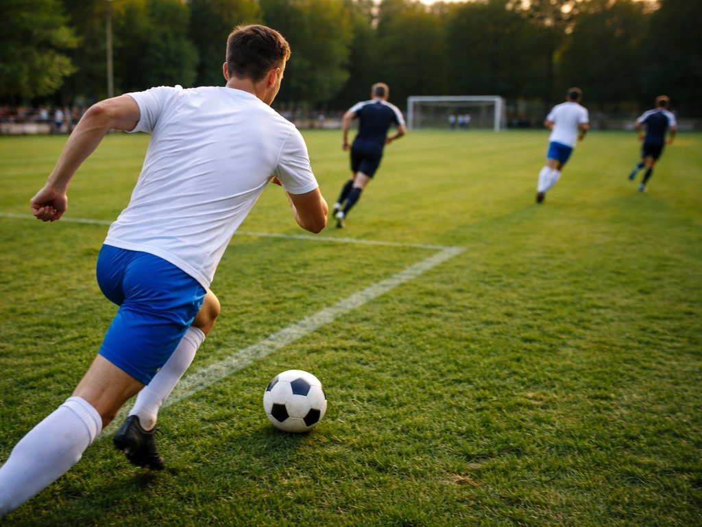 Un joueur anonyme accélère après récupération du ballon, tandis que la défense se retourne vers son but.