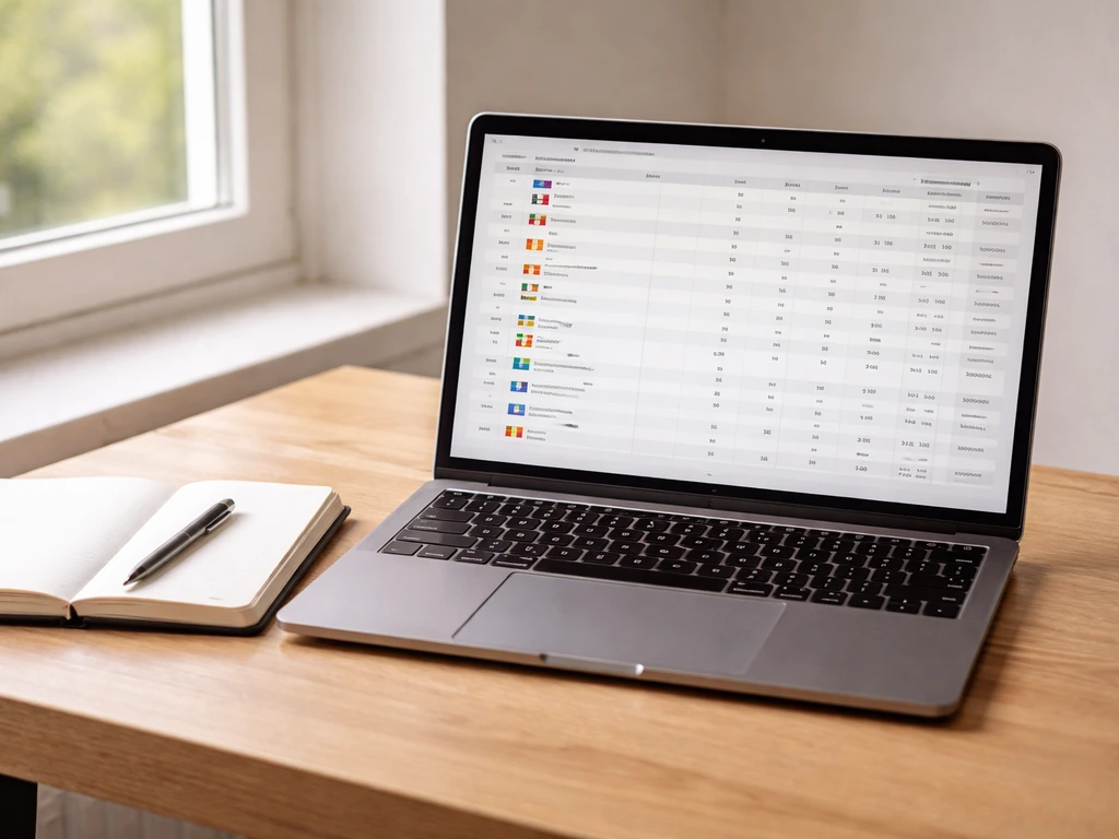 Bureau minimal avec ordinateur montrant un tableau de classement abstrait de hockey sur gazon « outdoor ».